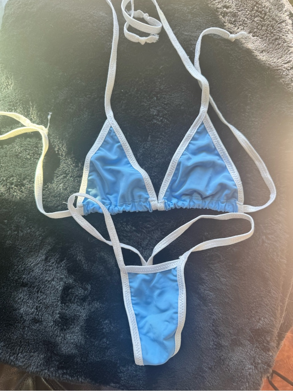 Light Blue Triangle Bikini with White Trim